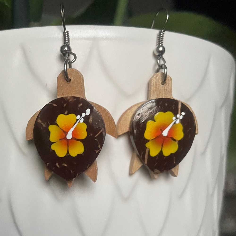 Bohemian Wood Turtle Tropical Earrings!